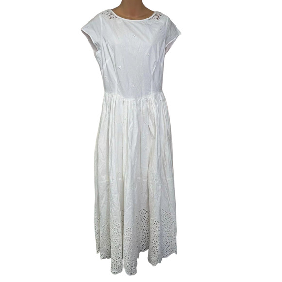 New FREE PEOPLE Laine Eyelet Midi Dress $298 X-LARGE Ivory Floral Lace Trim - Picture 5 of 7